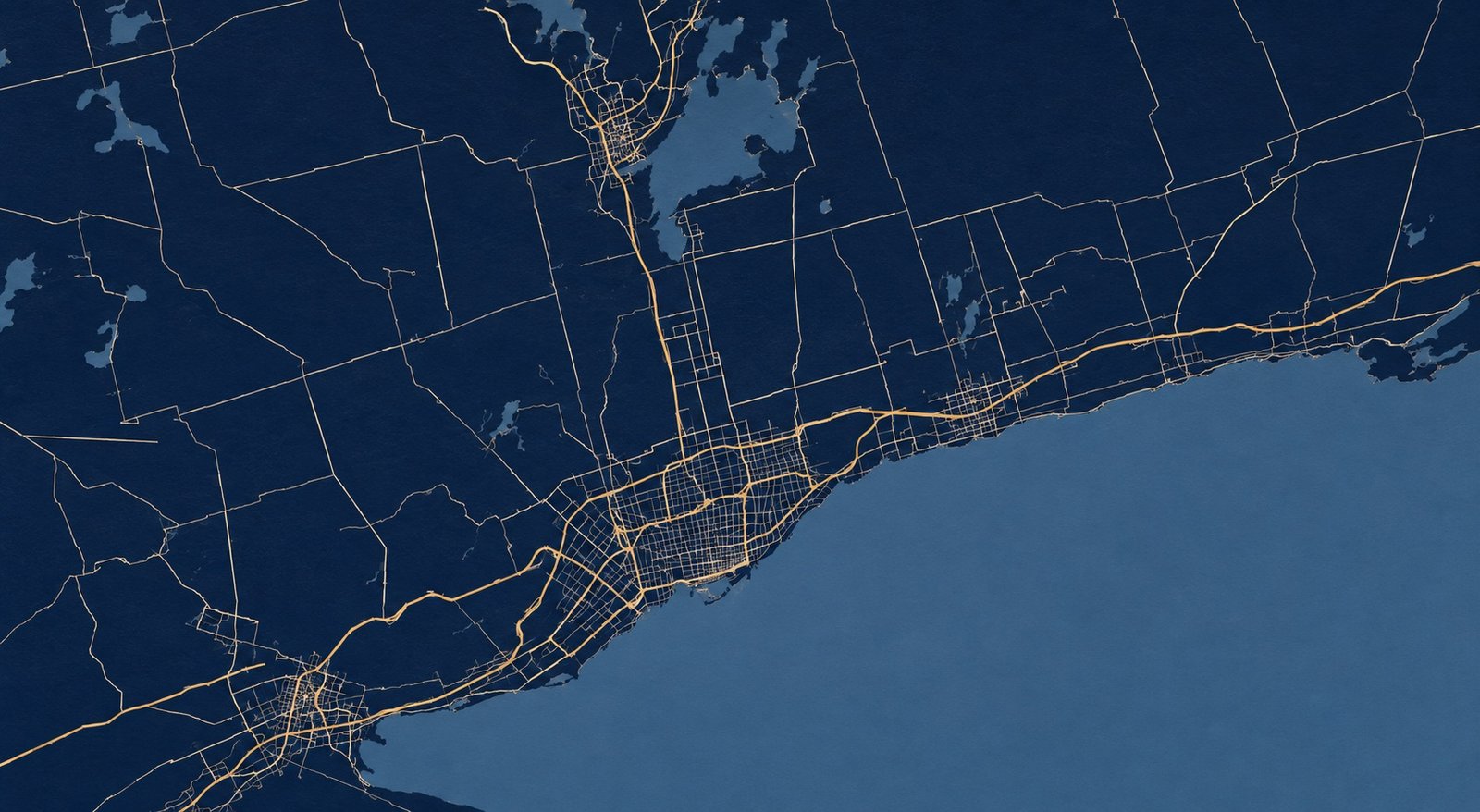 Stylized map of Southern Ontario and the Greater Toronto Area